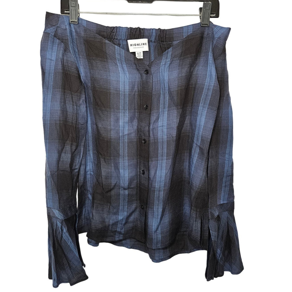 Highline Blue Plaid Button-Front Blouse
